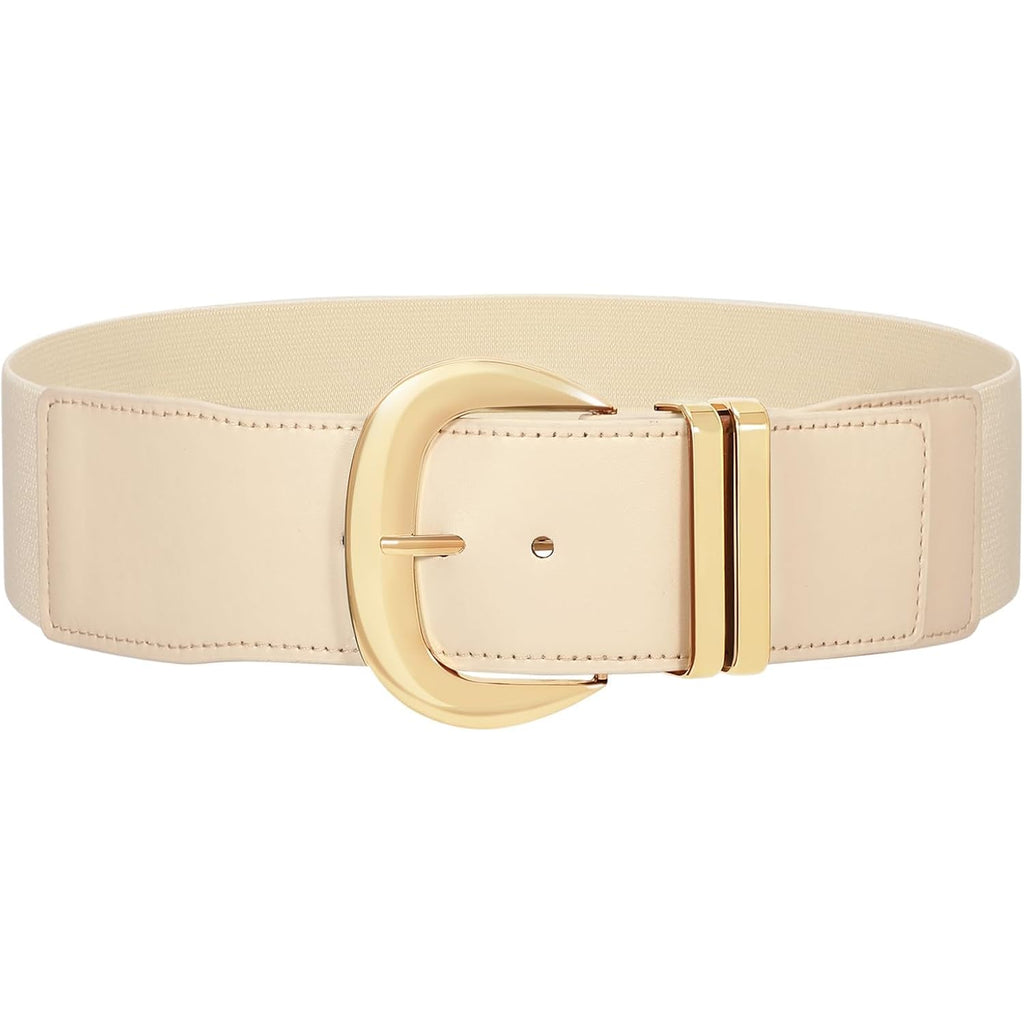 WHIPPY Women Wide Elastic Waist Belt for Dresses Fashion Gold Buckle Stretchy Leather Waistband for Ladies