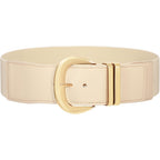 WHIPPY Women Wide Elastic Waist Belt for Dresses Fashion Gold Buckle Stretchy Leather Waistband for Ladies