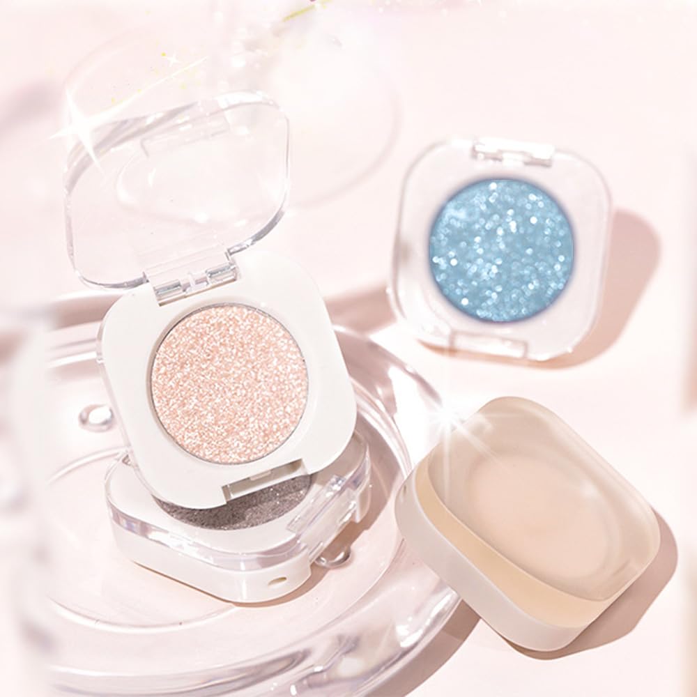 Feicuiyun Glitter Shimmer Sparkle Eye Shadow Palette Makeup For Older Women, Pearl White Silver Glitter Shimmer Metallic Holographic Iridescent Cream Iridescent Single Monochrome Eyeshadow Makeup, 11