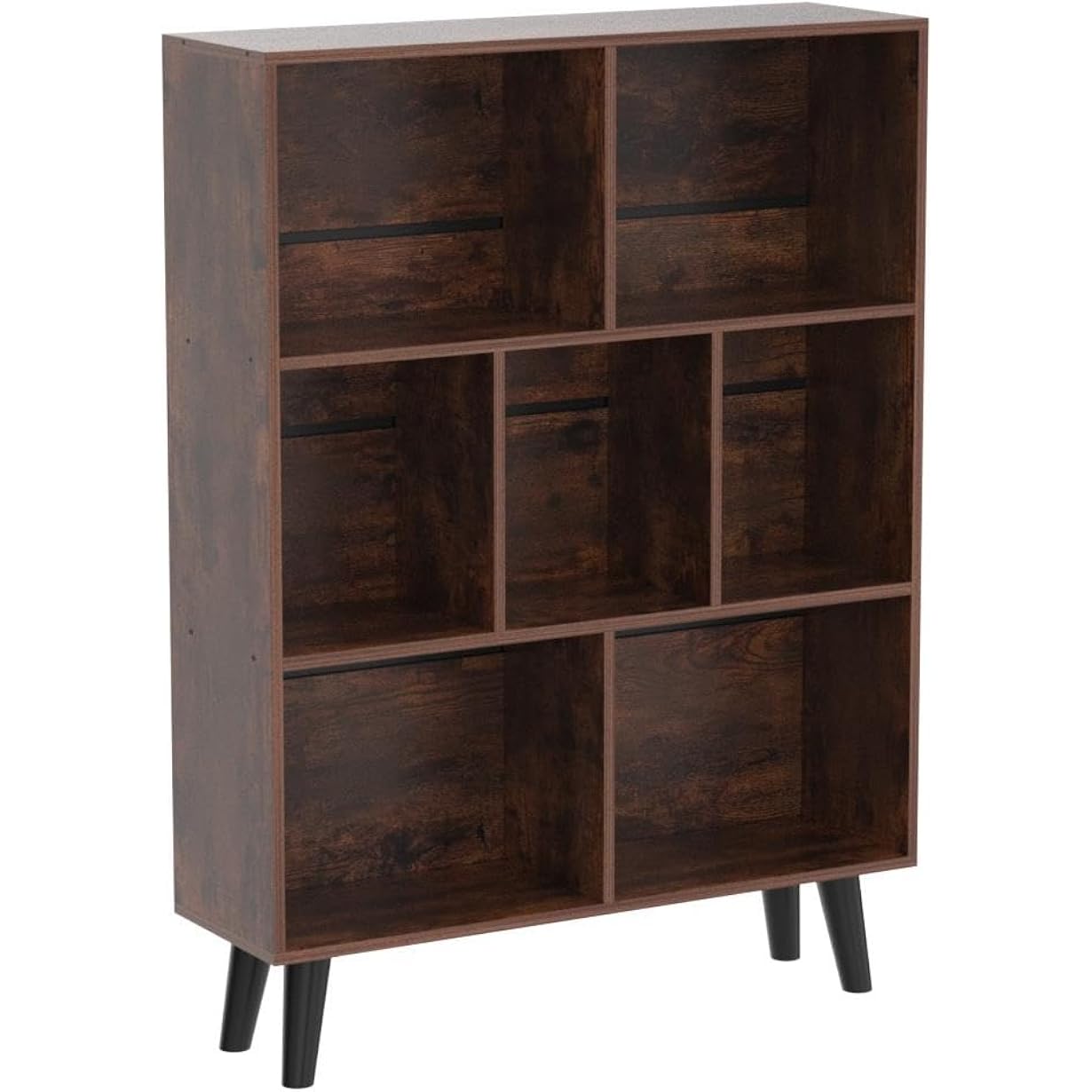 Leyaoyao Cube Bookshelf 3 Tier Mid-Century Rustic Brown Modern Bookcase With Legs,Retro Wood Bookshelves Storage Organizer Shelf,Freestanding Open Book Shelves For Bedroom,Living Room,Office