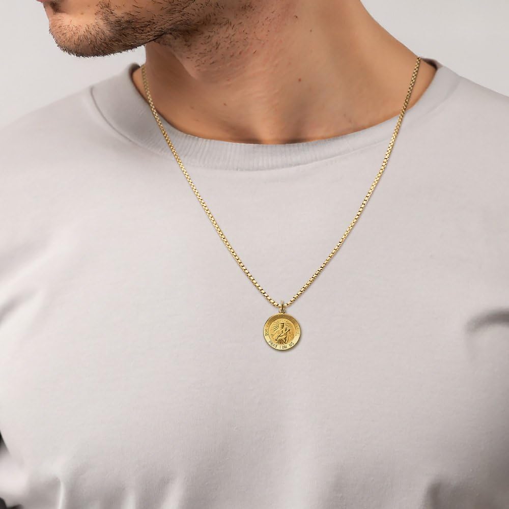 IceCarats 14K Solid Yellow Gold Medium Our Lady of Mount Carmel Medal Pendant Necklace 25mm 1 inch Polished, Satin, Engravable for her for him
