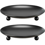Black Candle Holders for Pillar Candles, Set of 2 Premium Metal Candle Plates Candle Stand for LED or Wax Candles, Decorative Pillar Candle Holder Dish for Table Centerpiece