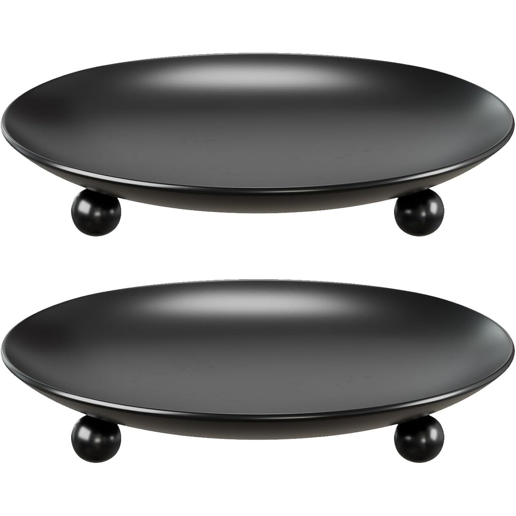 Black Candle Holders for Pillar Candles, Set of 2 Premium Metal Candle Plates Candle Stand for LED or Wax Candles, Decorative Pillar Candle Holder Dish for Table Centerpiece