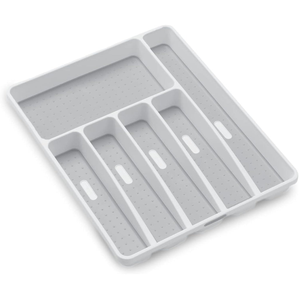 Madesmart Classic Large Silverware Tray - White |Classic Collection | 6-Compartments| Kitchen Drawer Organizer | Soft-Grip Lining And Non-Slip Rubber Feet | Bpa-Free