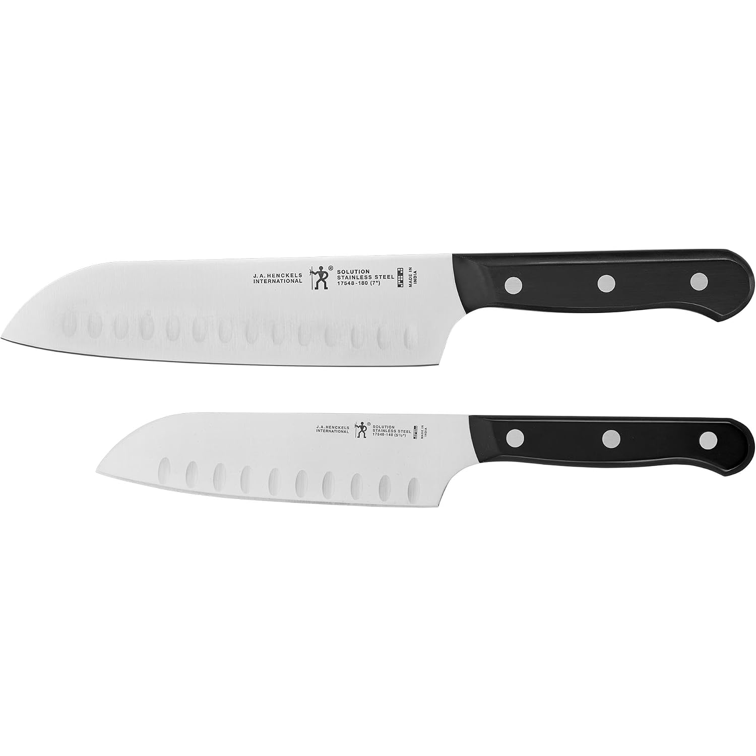 Henckels Solution 2-Pc Santoku Knife Set, Razor-Sharp, German Engineered | Informed By 100+ Years Of Mastery. Dishwasher Safe, Ideal For Everyday Cooking. Comes With 5" & 7" Santoku Knife Blade