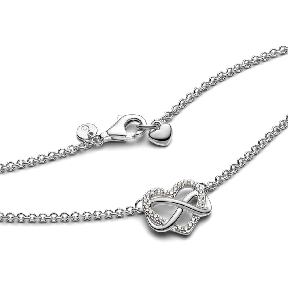 PANDORA Sparkling Infinity Heart Collier Necklace - 3 Adjustable Lengths - Stunning Jewelry for Women - Sterling Silver with Clear Cubic Zirconia - 19.7"