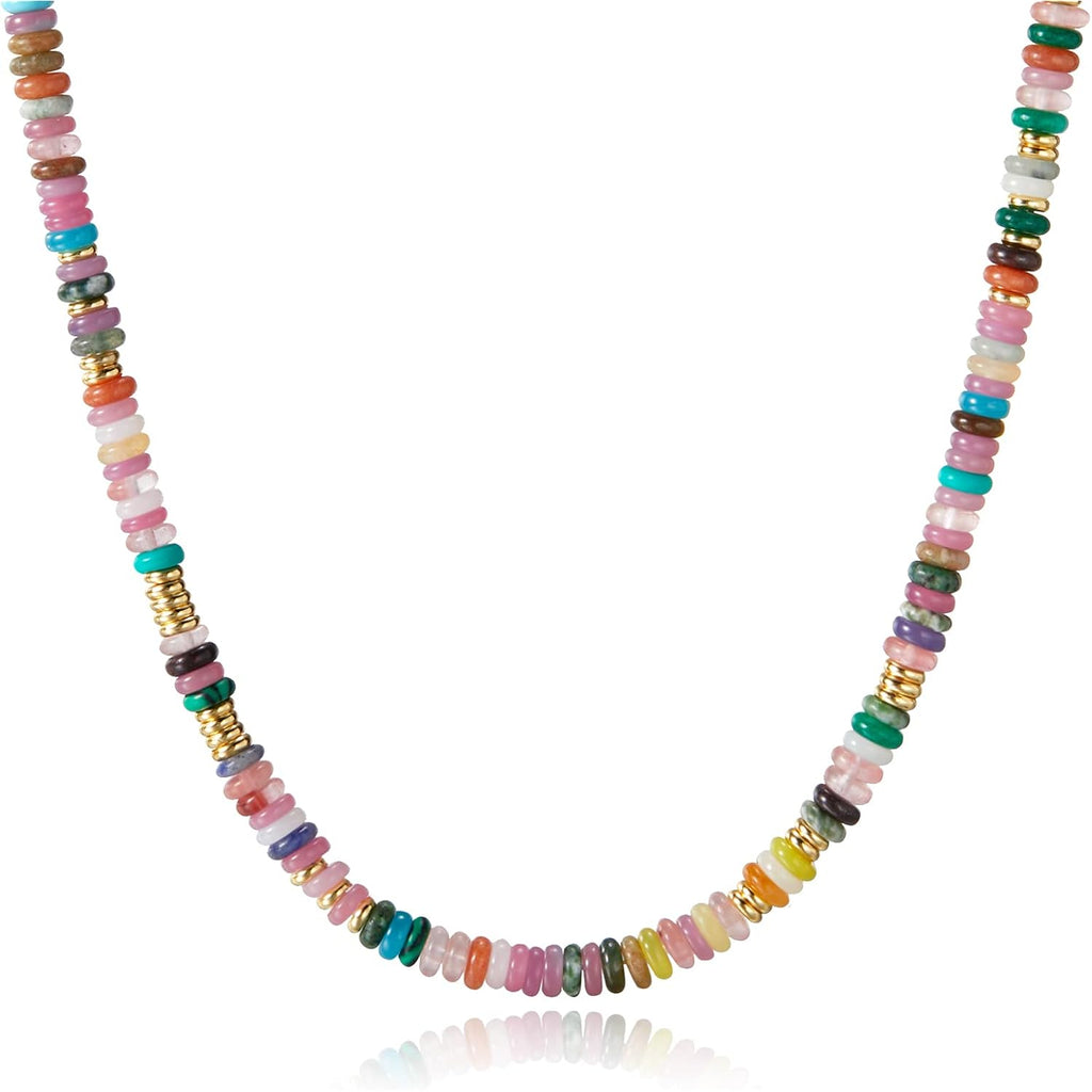 KissYan Boho Beaded Choker Necklace for Women, Gemstone Choker Natural Stone Freshwater Pearl Surfer Necklaces 14K Gold Plated Summer Beach Handmade Jewelry