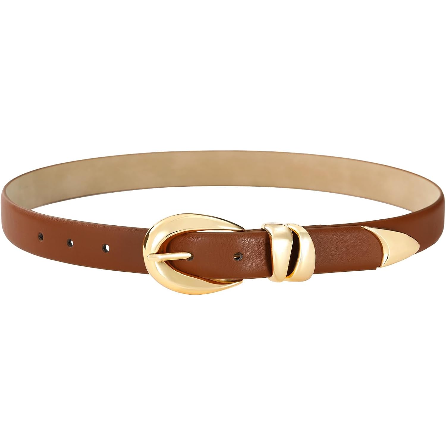 Belts for Women with Gold Buckle – Adjustable Black leather Belt for Jeans, Dress, Pants