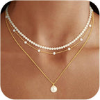 Mothers Day Gifts - Pearl Necklace, 18K Gold/Silver Plated Layered Pearl Necklaces Dainty Pearls Choker Necklace and Earring Set Mothers Day Birthday Gifts for Mom Wife Daughter Sister Friends