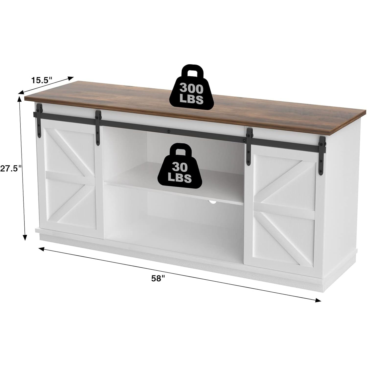 Jummico Tv Stand For 65 Inch Tv, Entertainment Center With Storage Cabinets And Sliding Barn Doors, Mid Century Modern Media Tv Console Table For Living Room Bedroom (Bright White)