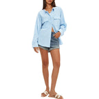 Women's Button Down Long Sleeve Shirts Cotton Blend Casual Oversized Boyfriend Loose Fit Blouse Top