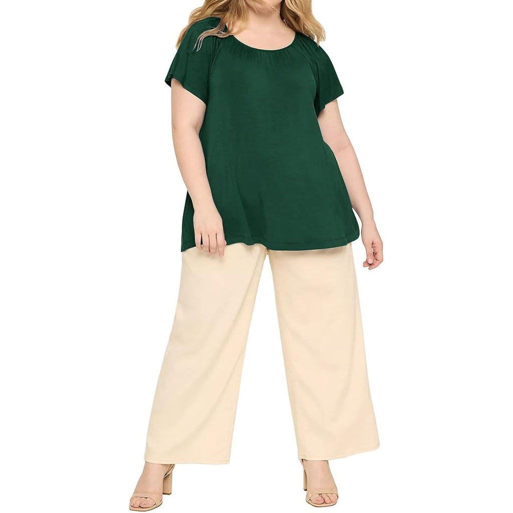 Womens Plus Size Tunic Tops Short Sleeve Summer Crew Neck Shirts Casual Soft Blouse 1X-4X
