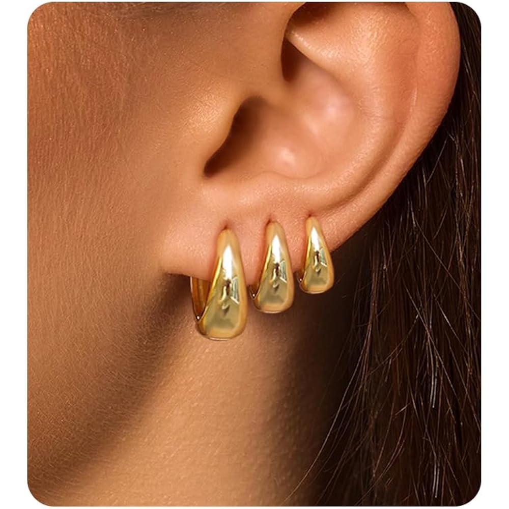 Surgical Steel Small Huggie Hoop Earrings for Women Set,14K Gold Plated Hypoallergenic Lightweight Earrings, Waterproof Non-Tarnish Circular Huggies for Multiple Piercings