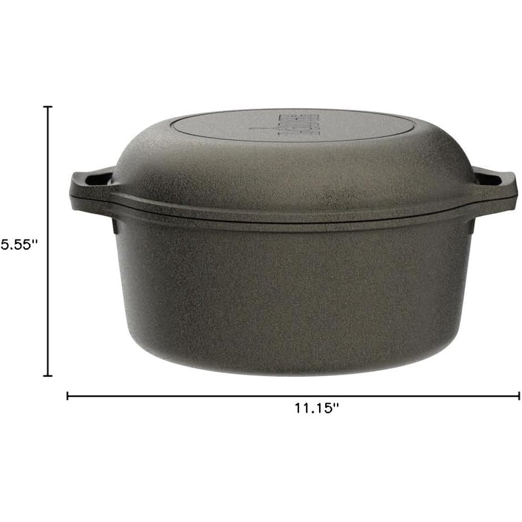 Lodge Cast Iron Double Dutch Oven 5 Quart - Pre-Seasoned 2-in-1 Cast Iron Cookware - Pot & Skillet Combo - Even Heat Retention - Oven-Safe, Versatile Pot