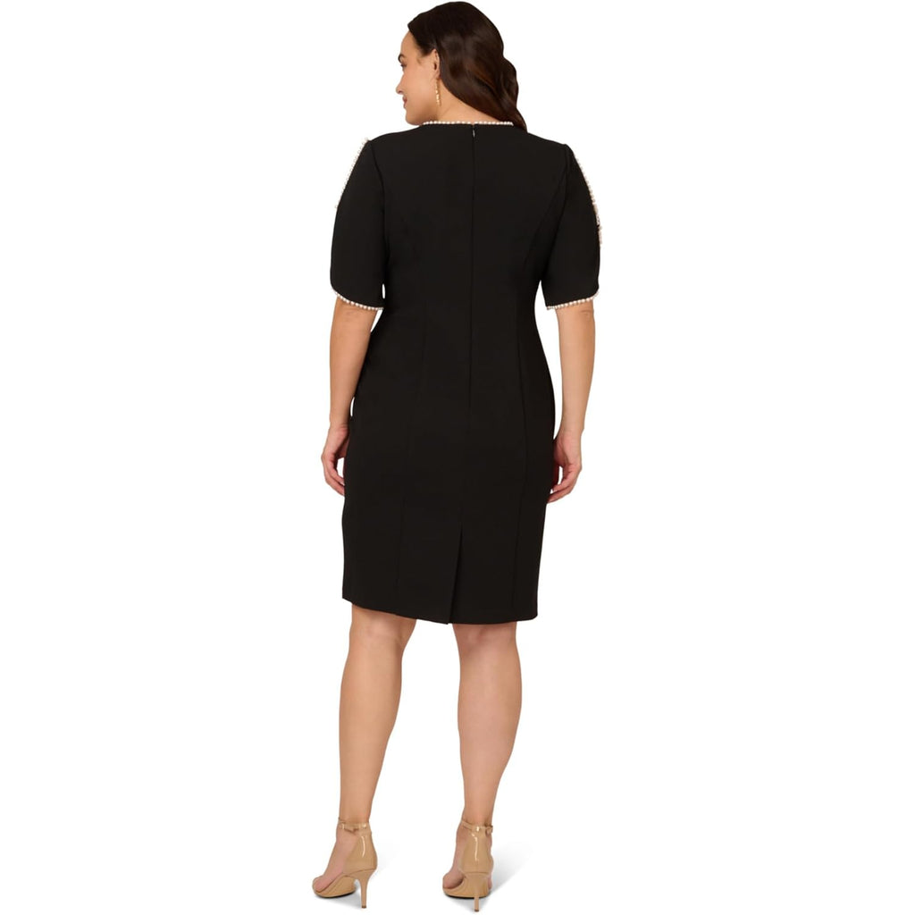 Adrianna Papell Women's Knit Crepe Pearl Midi Dress | Knee Length Cocktail Dress with Pearl Trim & Tailored Fit