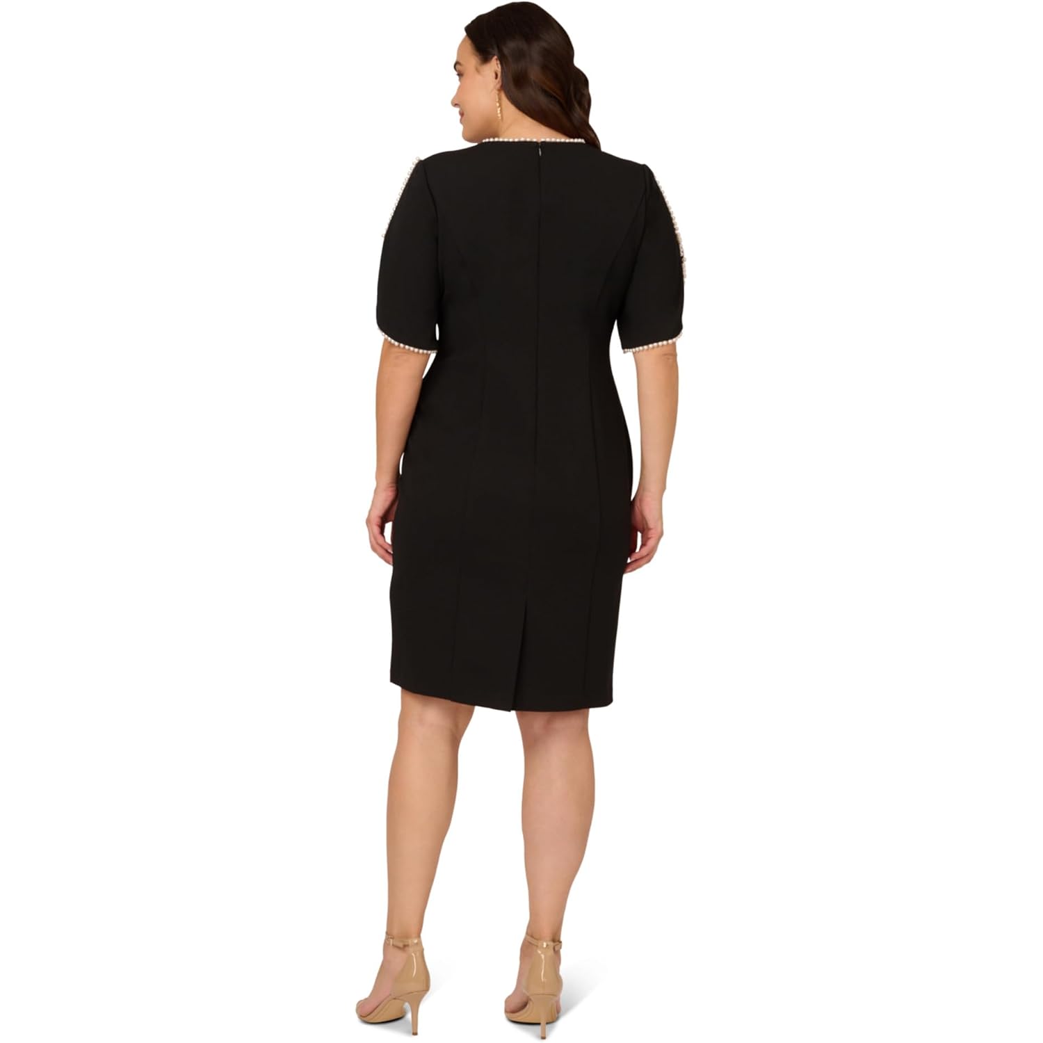 Adrianna Papell Women's Knit Crepe Pearl Midi Dress | Knee Length Cocktail Dress with Pearl Trim & Tailored Fit