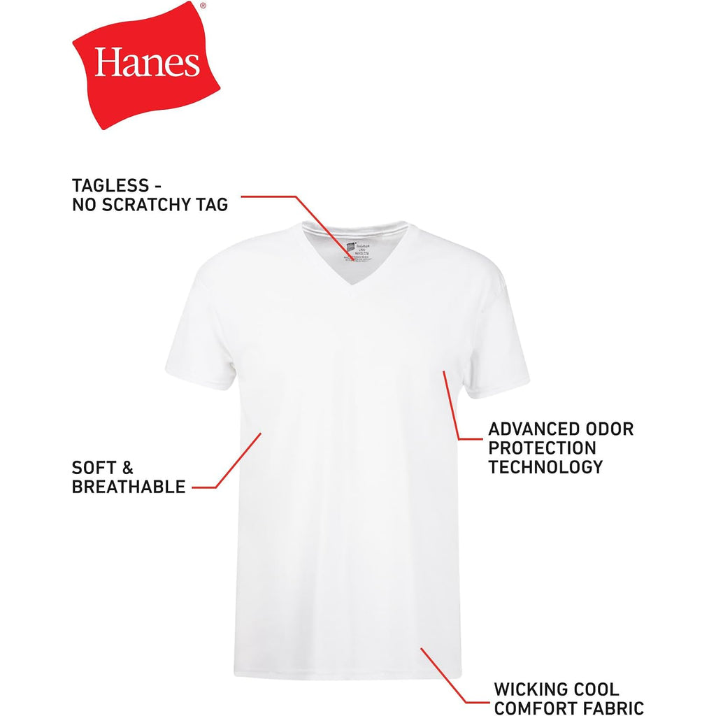 Hanes Men'S Undershirts T-Shirt Pack, V-Neck Cotton Tees For Men, Moisture-Wicking, Odor Control, White Multi-Pack