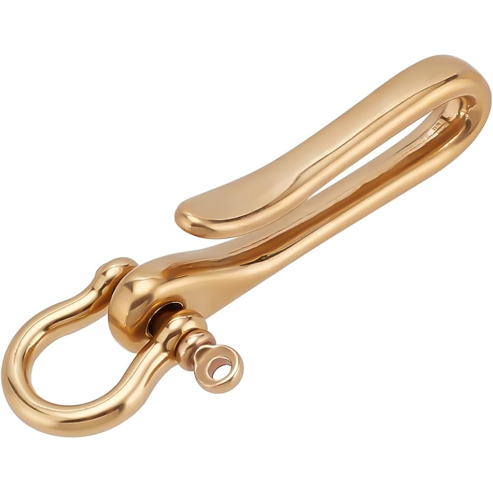 PH PandaHall Fish Hook Keychain, Brass Key Ring Golden Solid U Shape Key Hook Belt Keyring Pocket Clip with Key Shackle Heavy Duty Car keychain for Men Women Wallet Chain Purse Accessory