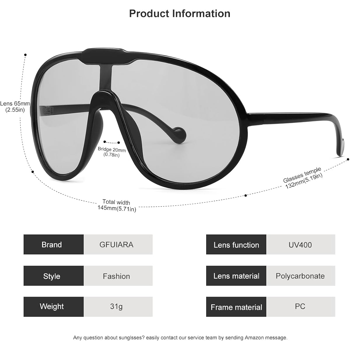 GFUIARA Trendy Oversized Sunglasses for Women Men Fashion Shield Aviator Sun Glasses UV400 Protection Goggles