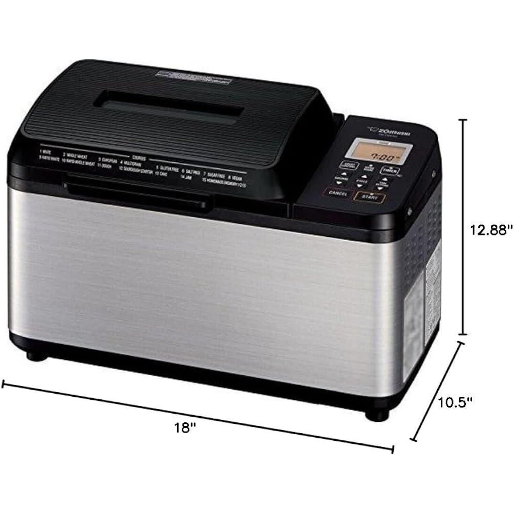 Zojirushi Bb Pdc20Ba Virtuoso Plus 2 Lb Breadmaker, Black | 2-Lb Loaf, Dual Kneading Blades And Lid And Bottom Heaters For Even Baking, Gluten-Free, Vegan And Rapid Programs, 120V/700W