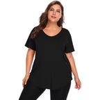 Women Plus Size V-Neck Tunic Tops Loose T Shirt with Pocket