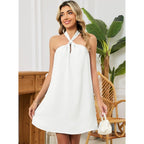 Ihot Women'S Halter Neck Mini Dress Sleeveless Boho Flowy A-Line Beach Vacation Sundress