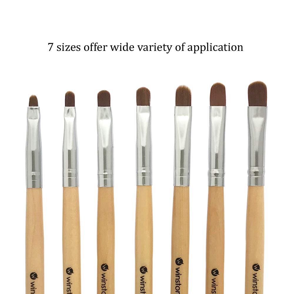 Winstonia 7pcs Gel Nail Brush Set for Nail Tips Builder & Overlay, Sculpting, Poly Gel, and Extensions. Oval Size Brushes Manicure Painting Pen - WOODEN ALLURE