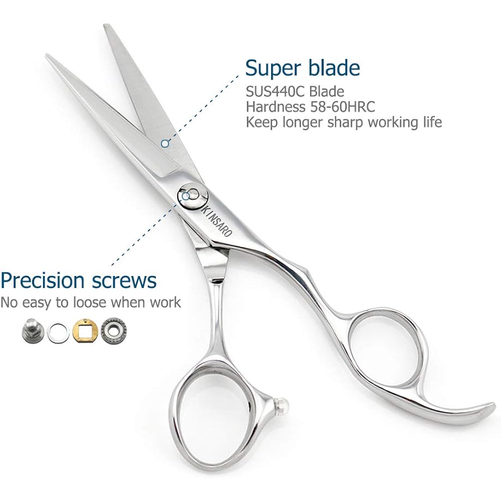 5.5" Barber Hair scissors Professional Hair Cutting Shears 440C Hair Cutting Scissors Shears Haircut Scissors Silvery Convex Blades KINSARO for Hairdresser Barber or Home Use
