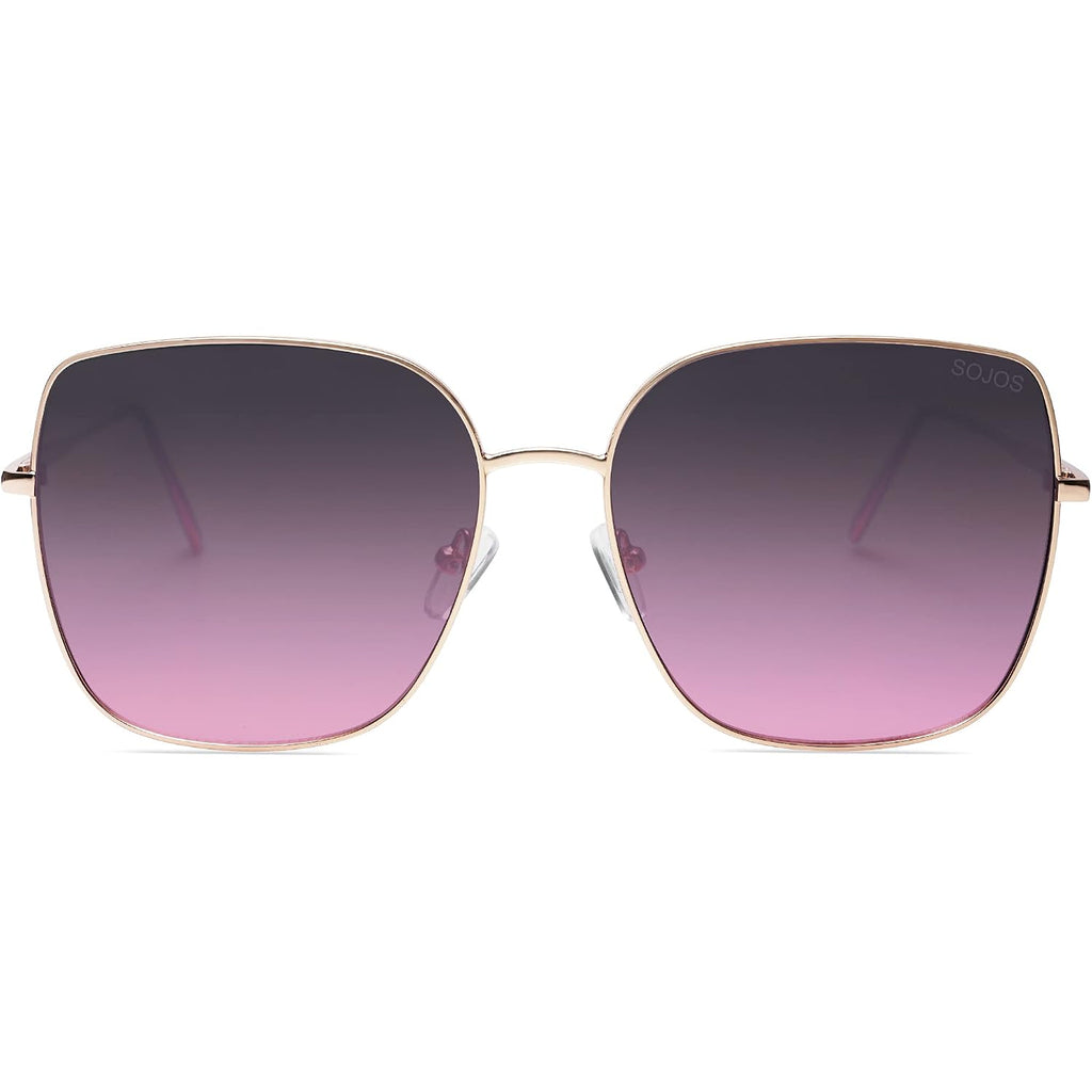 SOJOS Trendy Oversized Square Metal Frame Sunglasses for Women Men Retro Big Flat Lens UV Protection Sunglasses SJ1146 Gold/Gradient Greyish-purple