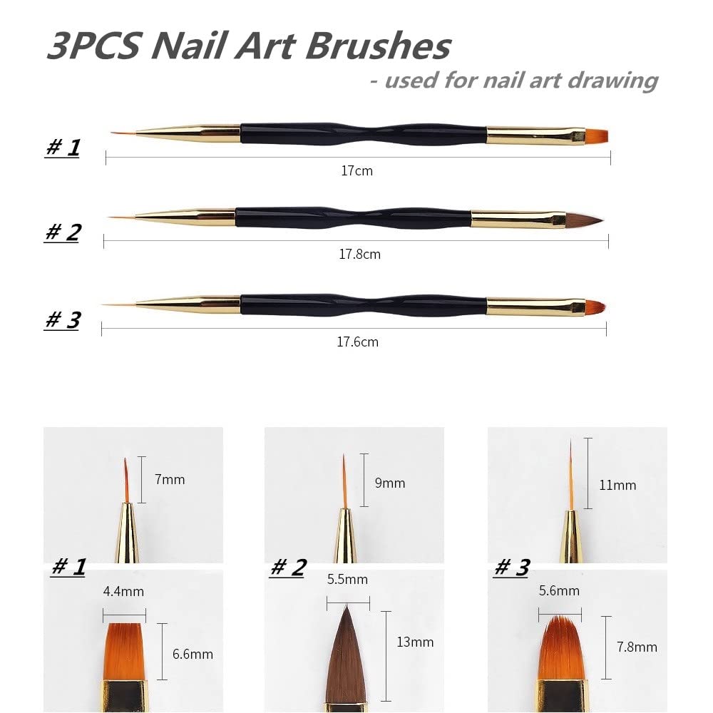 FULINJOY 5PCS Dual-Ended Nail Art Sculpture Pen Dotting Tools with 3PCS Nail Painting Brushes, Silicone Nail Polish Brushes Stainless Steel Carving Drawing Tool, Acrylic Rhinestone Handle