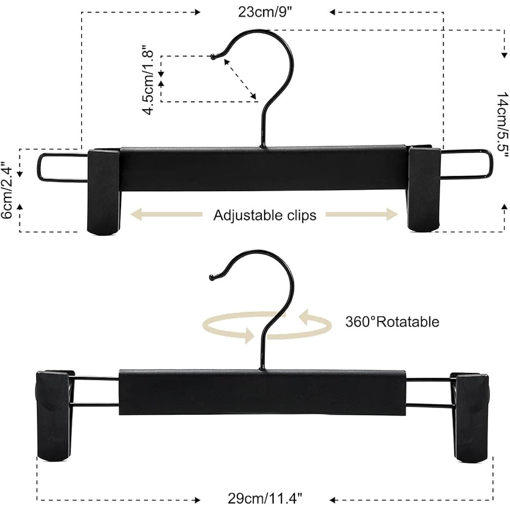 Guanjune 10 Pack Clothes Pants Hangers, Space-Saving Skirt Holders With 360 ° Swivel Hooks, Adjustable Clips, Trouser Coat Garment Jeans Black