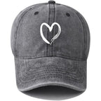 Women's Vintage Washed Baseball Cap Adjustable Cute Heart Graphic Cotton Dad Hat