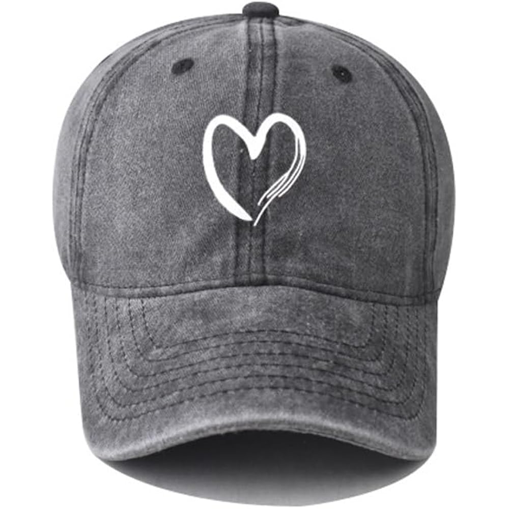 Women's Vintage Washed Baseball Cap Adjustable Cute Heart Graphic Cotton Dad Hat