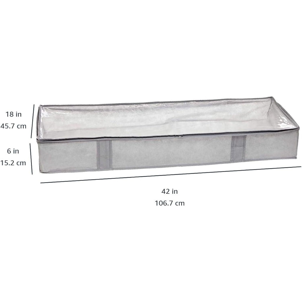 Amazon Basics Under Bed Storage Bags For Clothes And Blankets, Foldable Fabric Zipper Container With Clear Window And Reinforced Handles, Space Saving, 18 X 42 X 6 Inches, Gray, 2-Pack