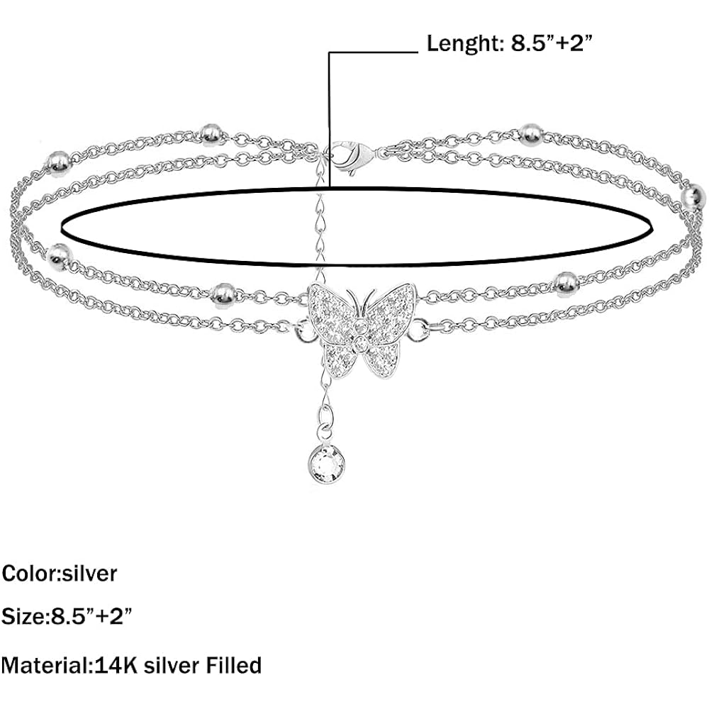 Silver Ankle Bracelets for Women,14K Heart Double Layer Women's Anklets Adjustable Beach Anklets Gifts Jewelry for Women Teen Girls (mit gift box)…