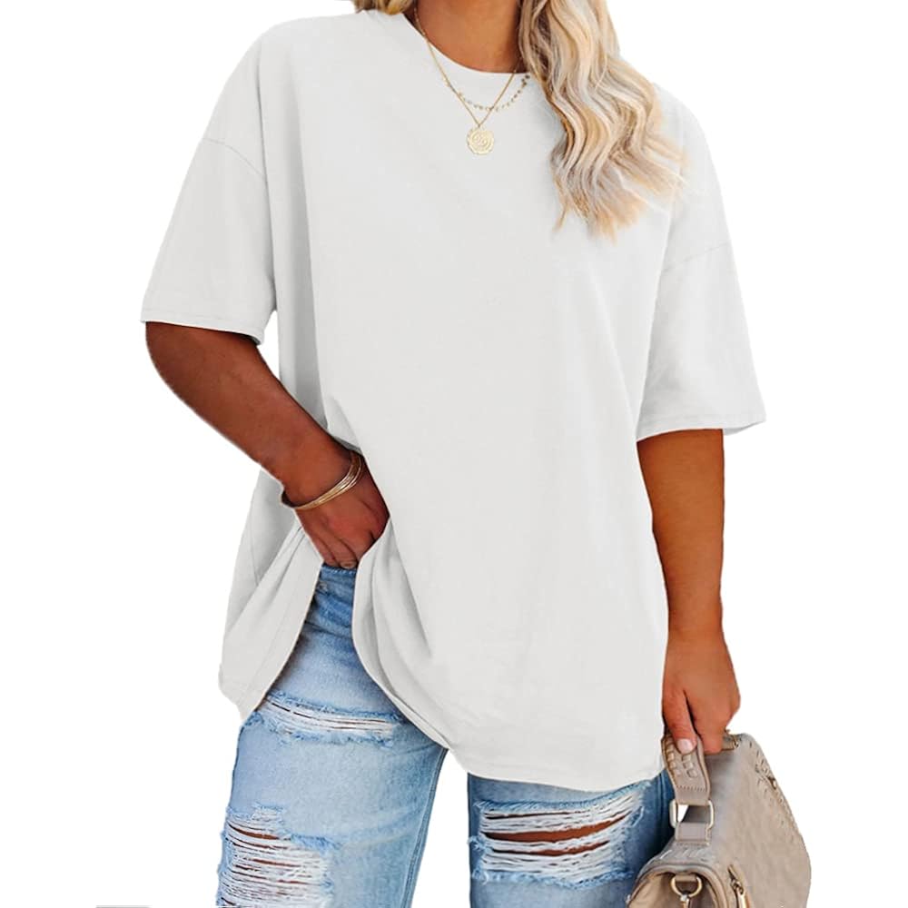 Fisoew Women'S Plus Size T Shirts Oversized Tees Summer Half Sleeve Crew Neck Tunic Tops