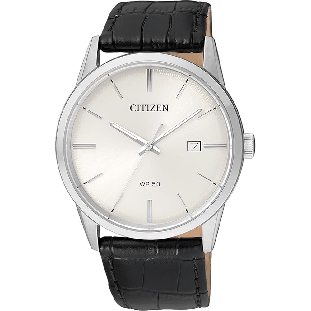 Citizen Quartz Mens Watch, Stainless Steel With Leather Strap, Casual