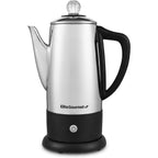 Elite Gourmet Ec812 Electric 12-Cup Coffee Percolator With Keep Warm, Clear Brew Progress Knob Cool-Touch Handle Cord-Less Serve, Stainless Steel