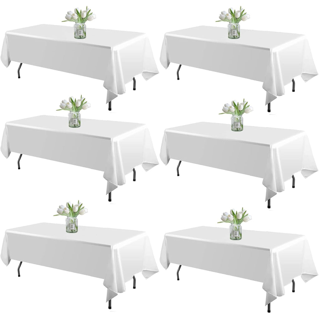 WIGENIUS 6 Pack White Table Cloth Rectangle Tablecloths 60X102 Inch,Polyester Table Cloth for 6 Foot Rectangle Tables,Wrinkle Resistant Washable Fabric Table Covers for Party,Wedding Banquet