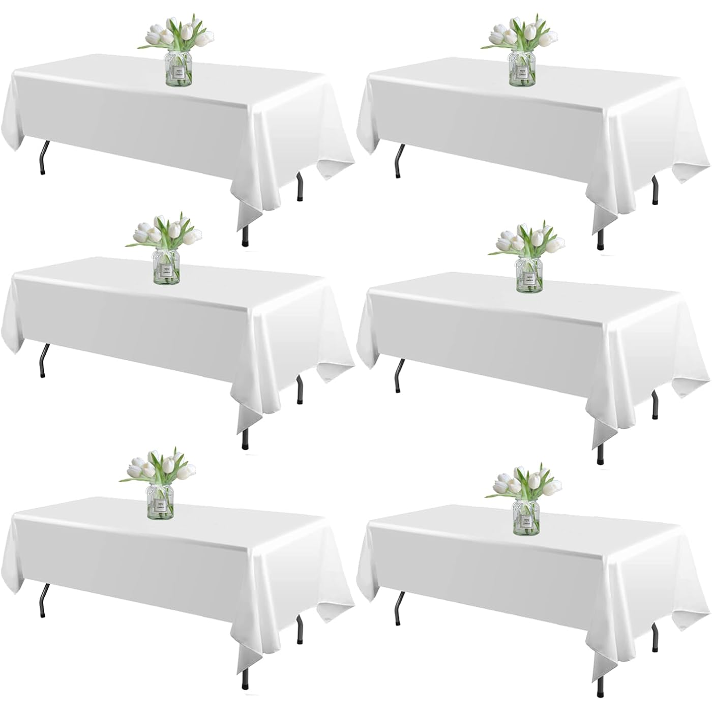 WIGENIUS 6 Pack White Table Cloth Rectangle Tablecloths 60X102 Inch,Polyester Table Cloth for 6 Foot Rectangle Tables,Wrinkle Resistant Washable Fabric Table Covers for Party,Wedding Banquet