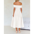 Zesica Summer 2026 Cocktail Dresses For Women'S Off Shoulder Short Sleeve Swing A Line Wedding Evening Party Midi Dress