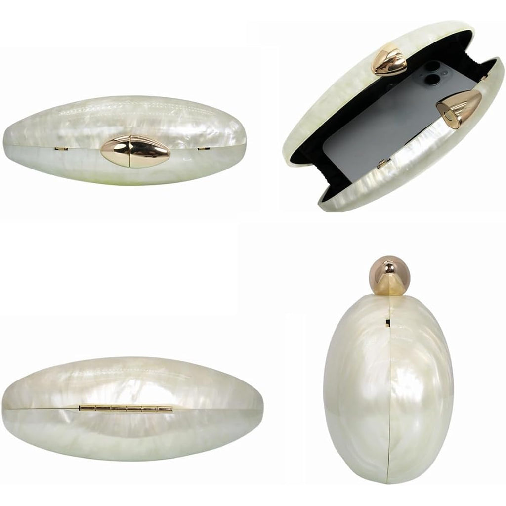 Shell Shape Acrylic Clutch Trendy Metallic Acrylic Evening Bag Shiny Egg Purses And Handbags For Women Wedding Party