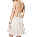 Foremode Summer Deep V Neck Bohemian Women Mini Short Dress Backless Beach Boho Dress
