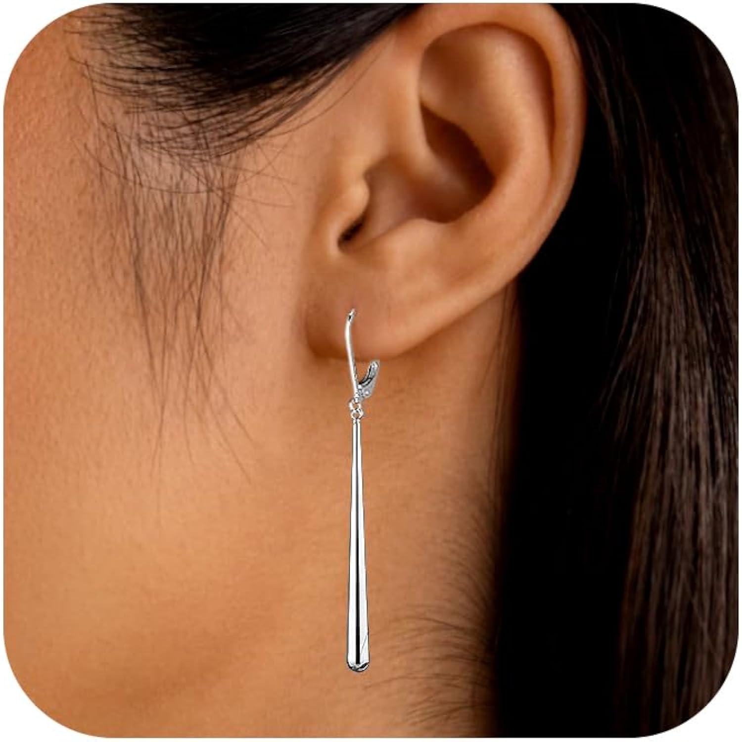 925 Sterling Silver Dangle Earrings 14k Gold Plated Long Strip Bar Waterdrop Leverback Earrings Hypoallergenic Lightweight Trendy Long Drop Earings for Women Lady Jewelry Gifts in Box