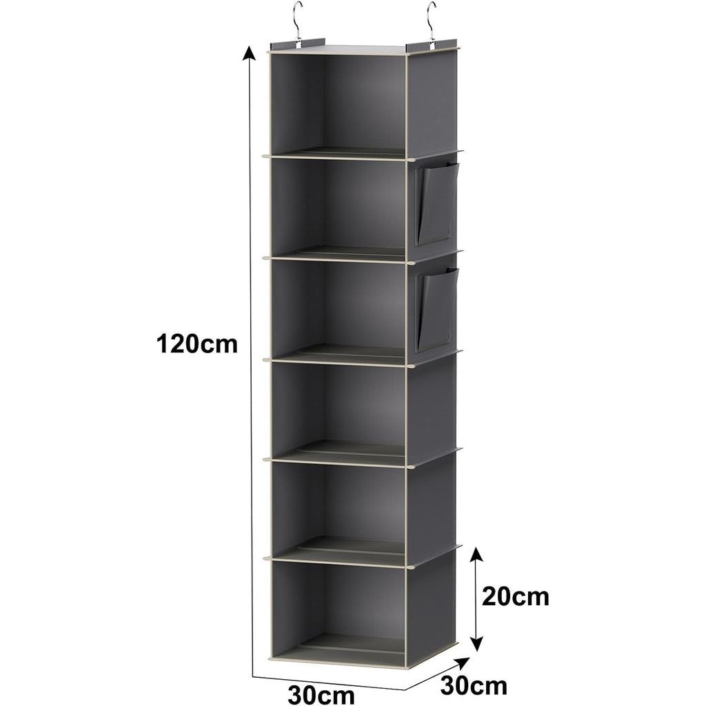 Youdenova Hanging Closet Organizer And Storage, 6-Shelf Closet Hanging Storage Shelves, Grey