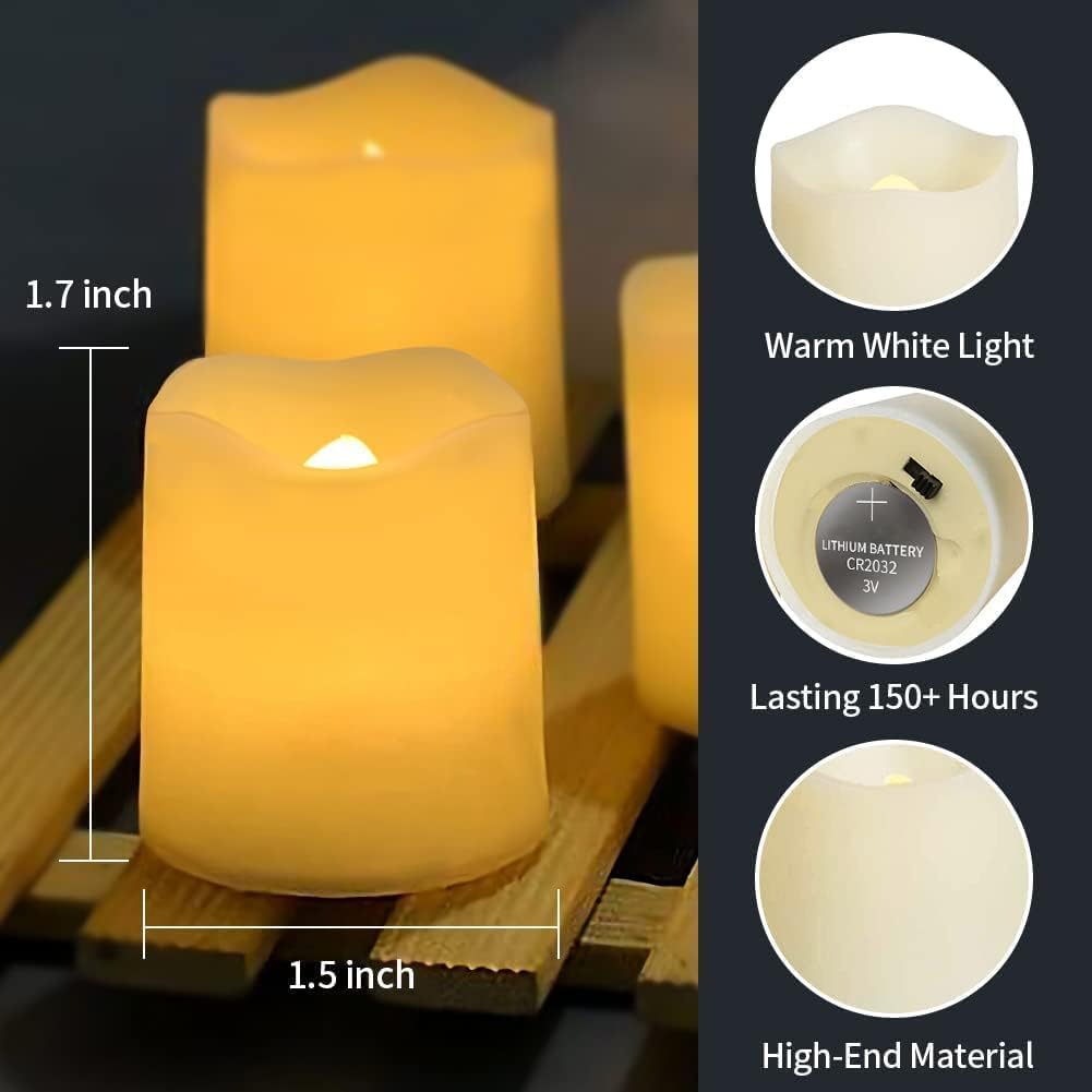 Shymery Flameless Votive Candles,Flameless Flickering Electric Fake Candle,24 Pack 200+Hour Battery Operated Led Tea Lights In Warm White For Wedding, Table, Halloween,Christmas Decorations 1.5"X1.7"