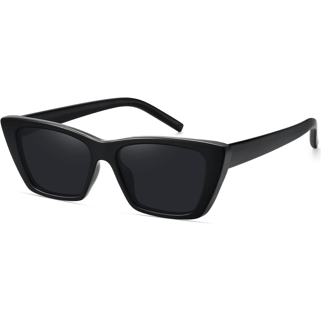 WOWSUN Narrow Small Vintage Polarized Cat Eye Sunglasses for Women Black