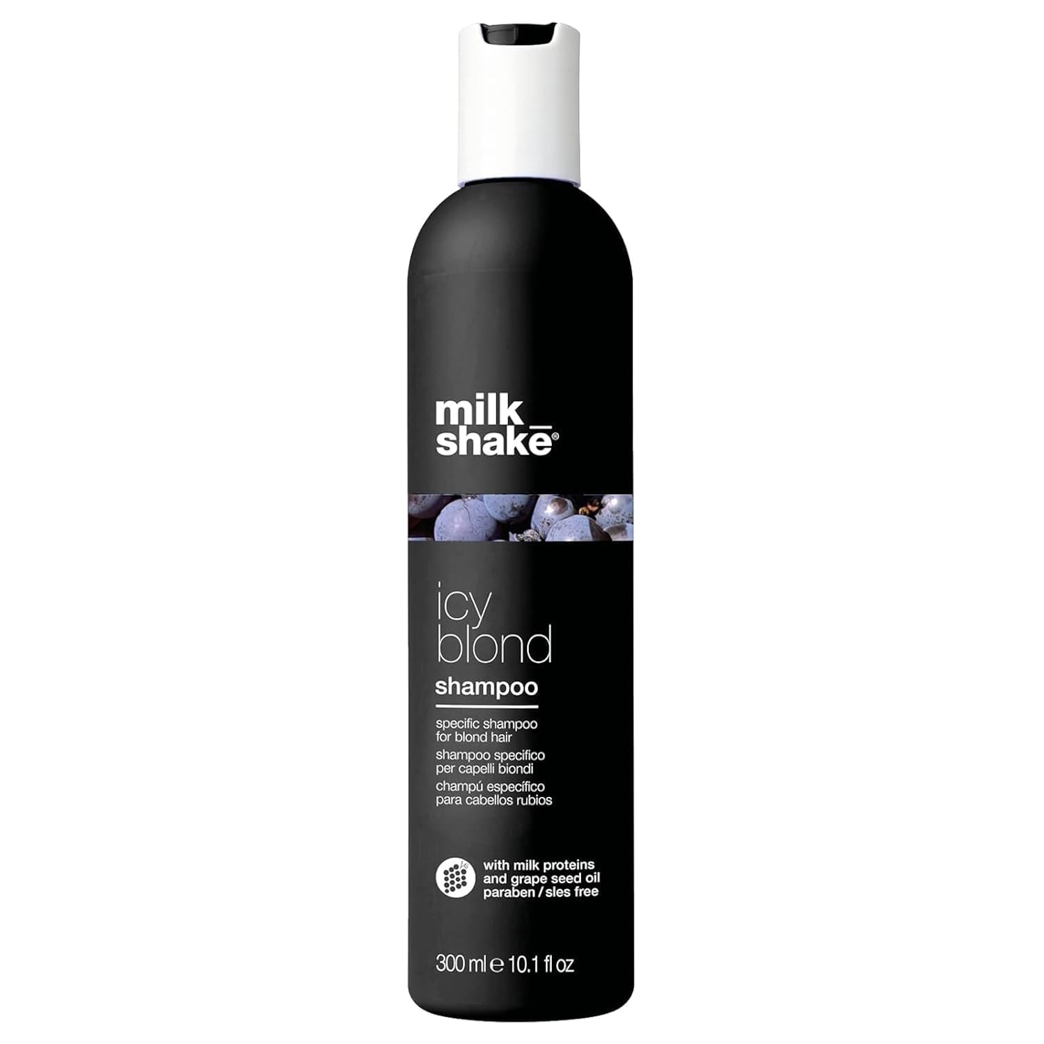 milk_shake icy blond shampoo award winning shampoo with black pigment to cool brassy tones and enhance platinum blonde hair ideal for maintaining icy, ash-toned color