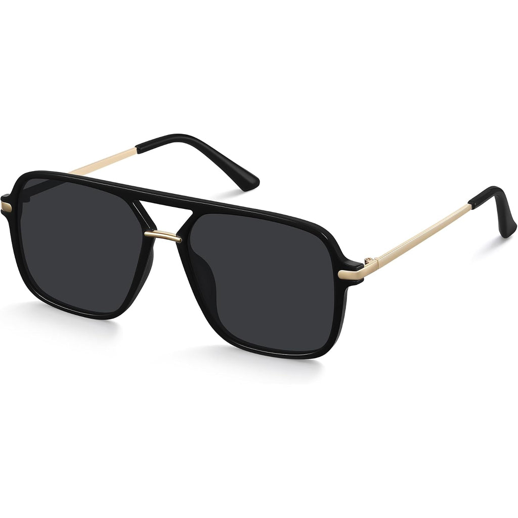 Fanshen Trendy Sunglasses Womens Men, Square Aviator Polarized Sun Glasses UV Protection for Driving, Travel & Everyday Wear A01 Black