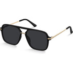 Fanshen Trendy Sunglasses Womens Men, Square Aviator Polarized Sun Glasses UV Protection for Driving, Travel & Everyday Wear A01 Black